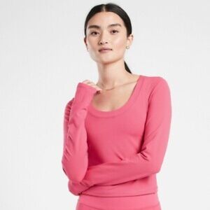 Athleta Top Women's S Small Shanti Crop Long Sleeve Pink Scoop Neck